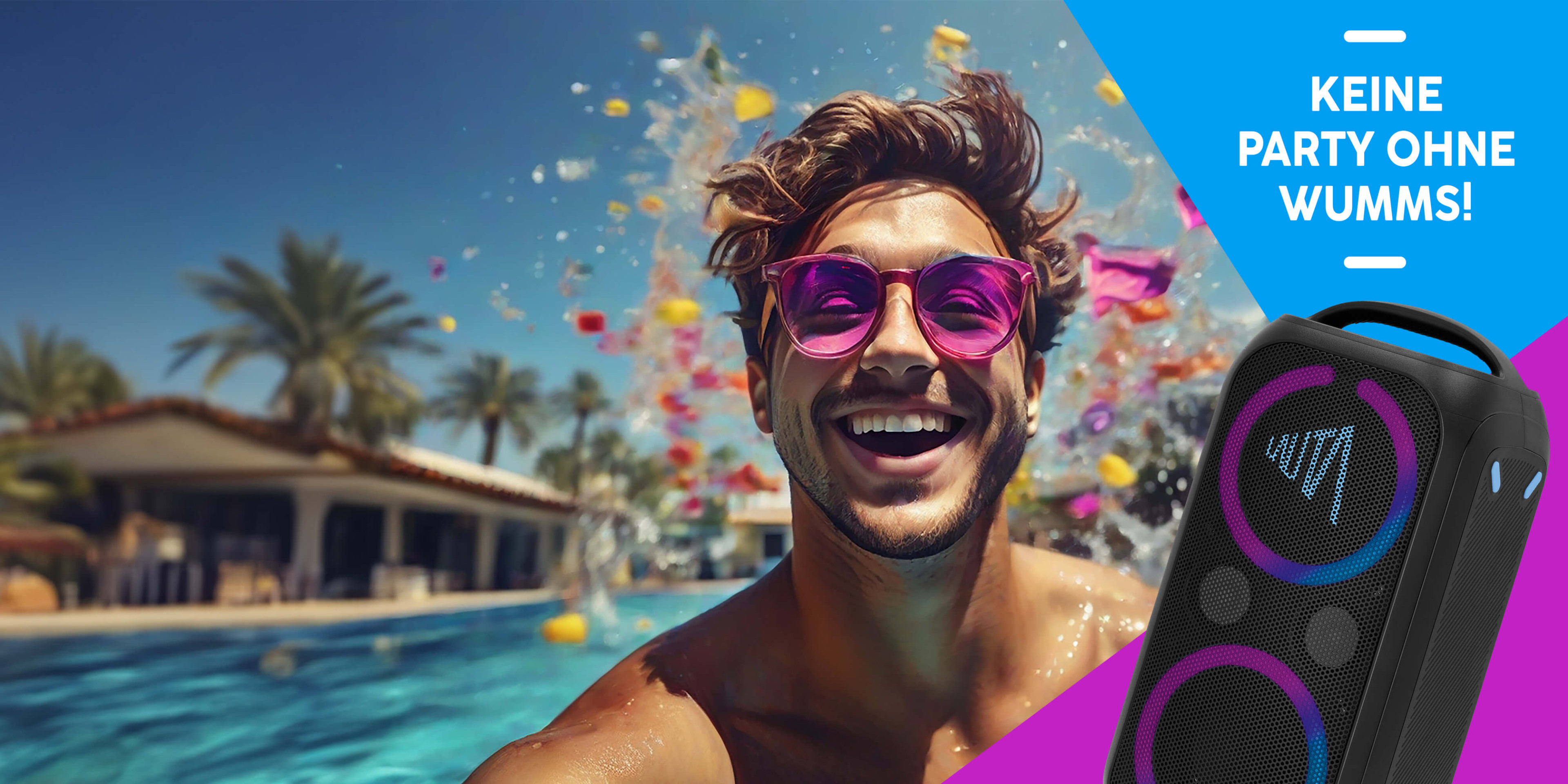 
Lass es endlich wummsen!
Die WUMMSBOX von LAUTA by TechniSat bringt jede Party zum Beben und dein Leben in Schwung. Kabelloser Sound dank Bluetooth, der dich den ganzen Abend begleitet – und das mit ordentlich Bass. 
Hier wummst es!
